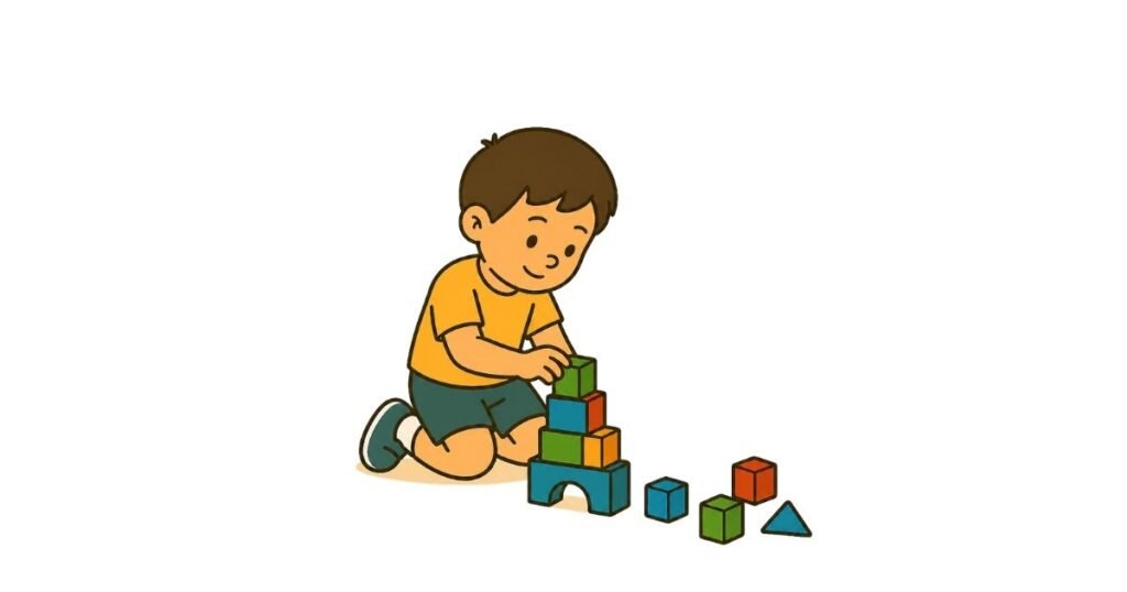A young child calmly absorbed in building with blocks — autonomy supportive parenting in practice