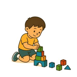 A young child calmly absorbed in building with blocks — autonomy supportive parenting in practice